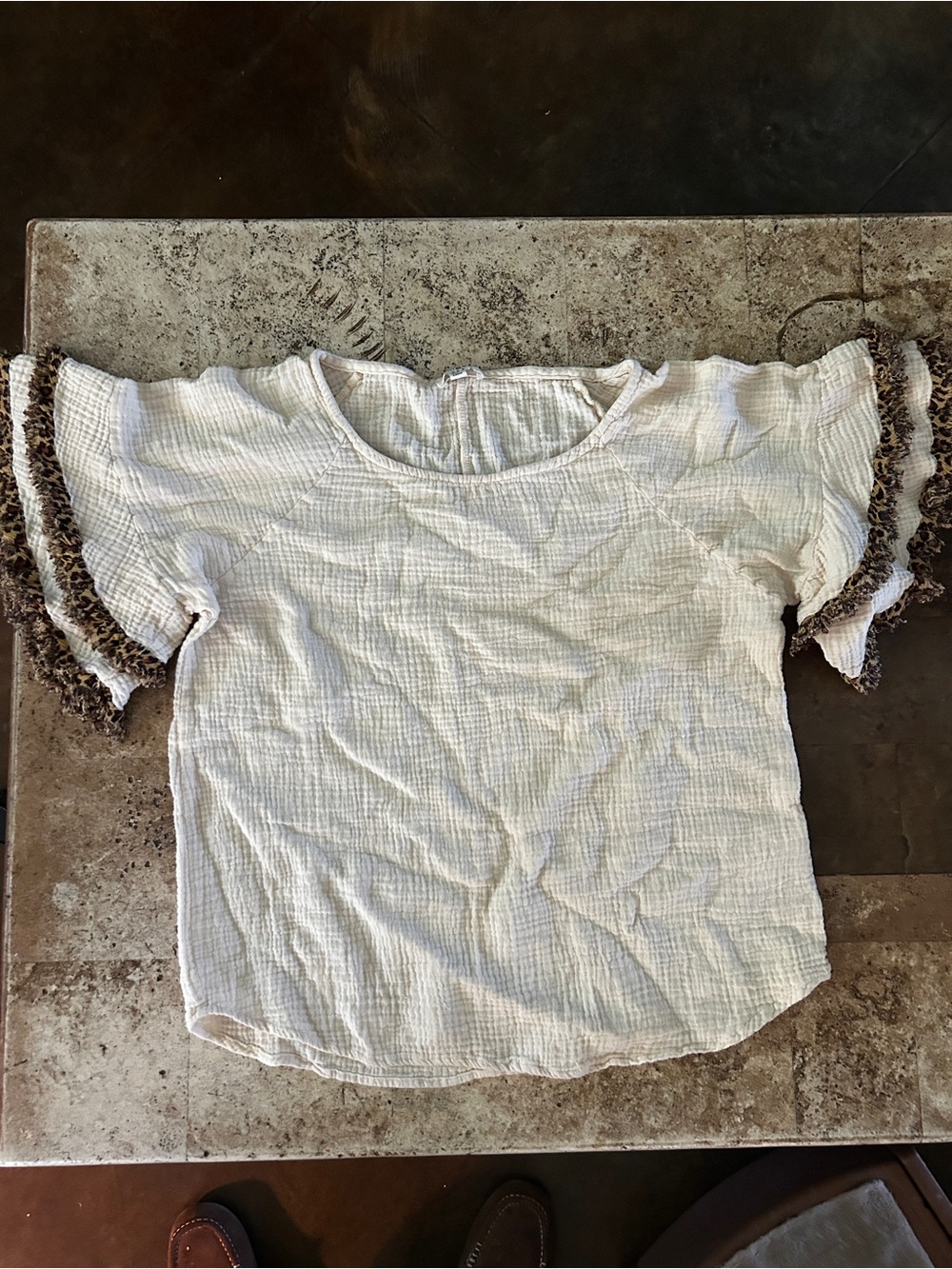 Leopard & Light Cream Gauze Women's Top - Minimal Crew Neck